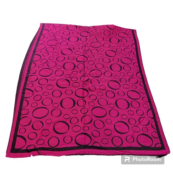 Womens Shawl Scarf Wrap Pashmina Cashmere Pink Black Oval Fringe Rectangle - Picture 3 of 5